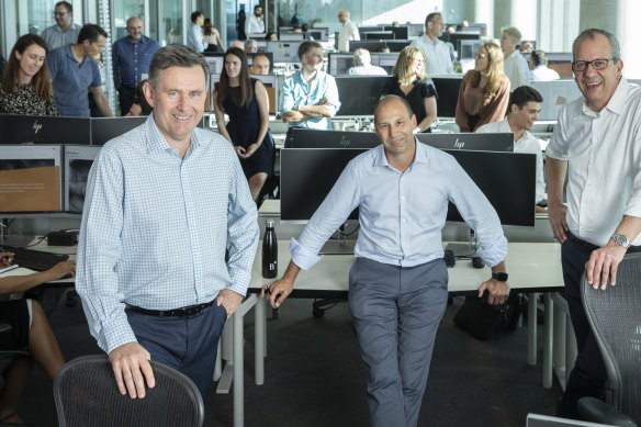 Barrenjoey Capital CEO Brian Benari,  executive chairman Guy Fowler and COO John Cincotta. The team has grown to include senior bankers from UBS and JPMorgan.