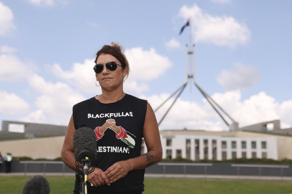 Independent senator Lidia Thorpe outside Parliament House in Canberra on Thursday.