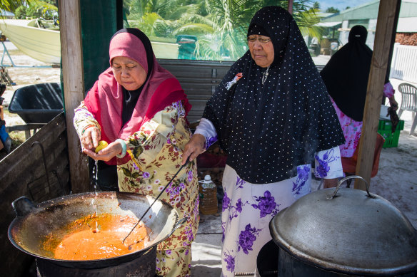 Malay cooking on Home Island.