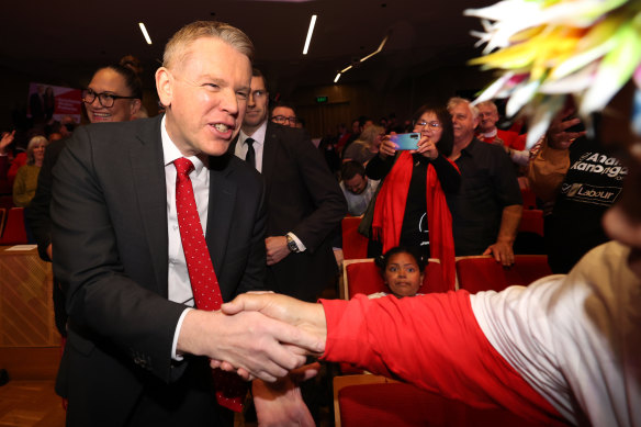 NZ Prime Minister Chris Hipkins greets supporters at the launch of Labour’s election campaign on Saturday.