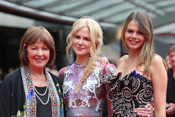 Nicole Kidman with her mum Janelle and niece Lucia Hawley at the 2018 AACTA Awards in Sydney.