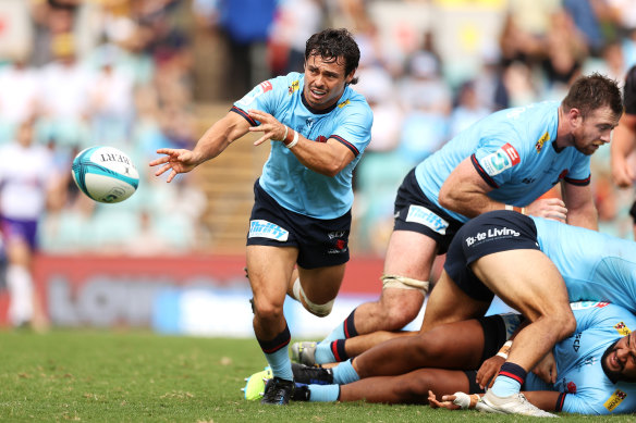 Jack Grant of the Waratahs passes during the win over the Western Force.
