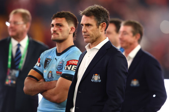 Blues coach Brad Fittler and captain Nathan Cleary feel the pain.
