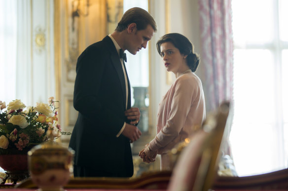 Matt Smith as Prince Philip and Claire Foy as Queen Elizabeth II in The Crown.