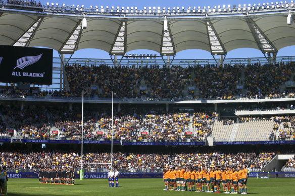 Perth’s Optus Stadium has hosted several Bledisloe Cup tests in recent years and would be in the running to pinch the 2027 Rugby World Cup final.