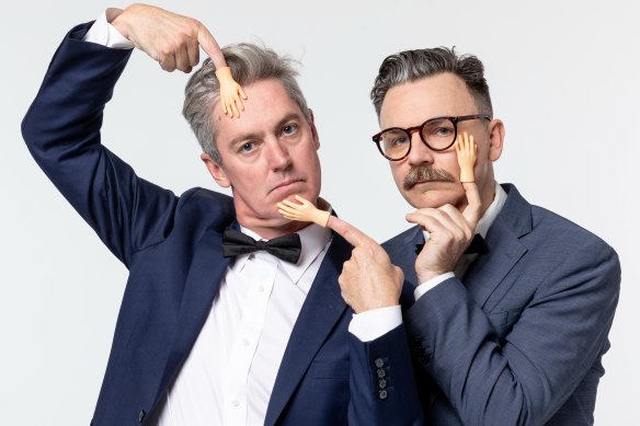 Matthew Kelly (left) and Richard Higgins, aka the Listies, are hosts of the Great Laugh in the Park, which celebrates 20 years of the Sydney Comedy Festival. 