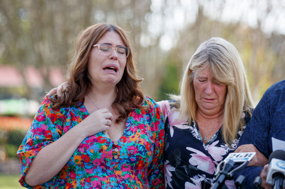 Paramedic Steven Tougher’s wife Madison and mother Jillian after a visit to a floral tribute at the McDonald’s restaurant in Campbelltown last month.