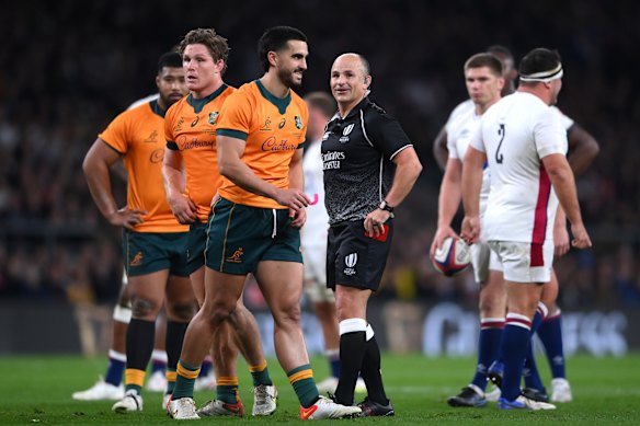 Tom Wright is shown a yellow, after Jaco Peyper mistakenly pulled out a red card.