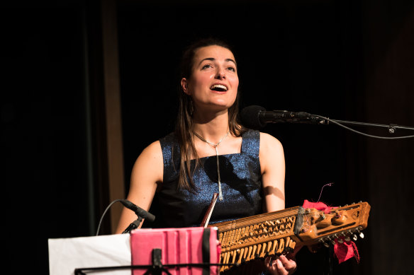 Runa Cara - Bonnie Stewart (drums, guitar) and Freya Schack-Arnott (cello, nyckelharpa) - perform at Sydney Opera House’s Utzon Room on May 28, 2021.