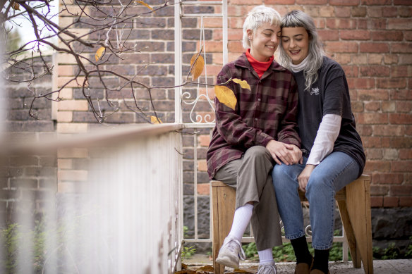 Ebony Papanastasiou (left) and Taren McKenney have been isolating together since March.