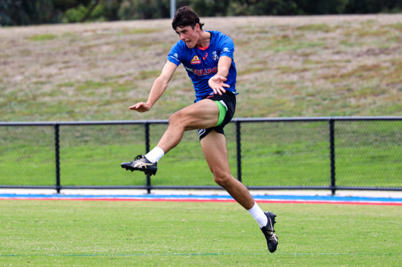 Western Bulldogs category B rookie James O’Donnell at Stringer Reserve training on Friday.