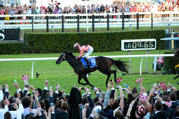 The great Black Caviar storms to her 25th and final win at Randwick in April 2013.