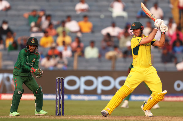 Mitch Marsh plays another shot on his way to 177 not out against Bangladesh.