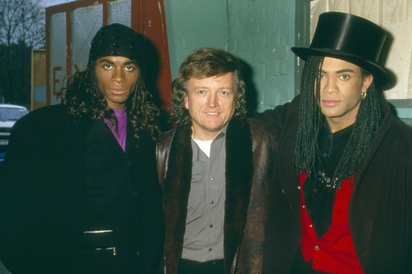 Morvan and Pilatus with producer Frank Farian (centre), in Munich in 1988.