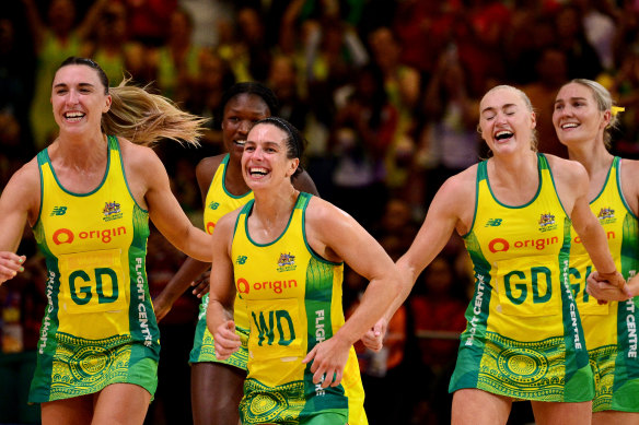 Australia celebrate victory in this year’s Netball World Cup final over England.