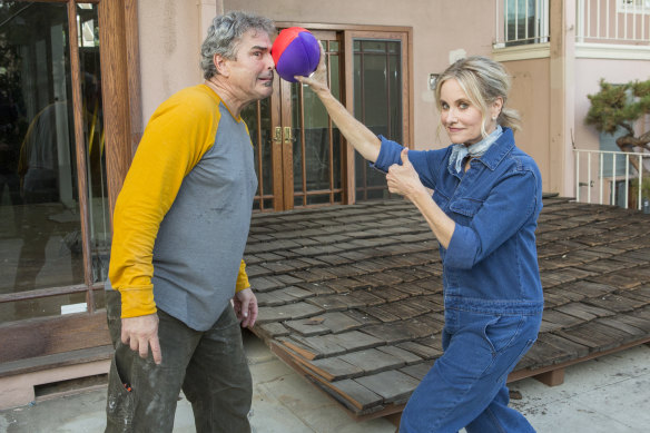 Don't play ball in the house: Christopher Knight (Peter) and Maureen McCormick (Marcia) during the Brady house renovation.