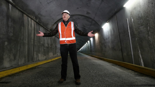 Then PM Malcolm Turnbull visits the existing Snowy Hydro scheme in 2017.