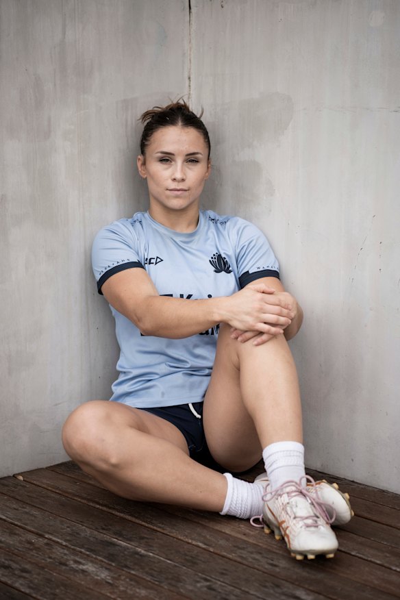 Waratahs wing Desiree Miller poses at NSW Rugby headquarters, ahead of the Super Rugby women’s grand final.