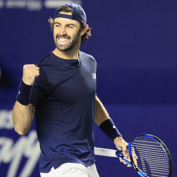 Thompson celebrating a victory at Los Cabos. After winning the singles, he later went on to win the doubles with Aussie partner Max Purcell.
