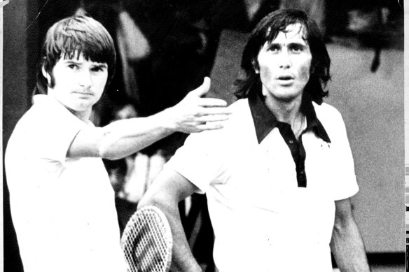 Double trouble: Connors and Nastase take issue with hecklers after the Romanian disputed a line call during a game in the US in 1979.
