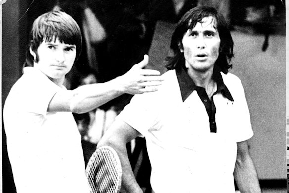 Double trouble: Connors and Nastase take issue with hecklers after the Romanian disputed a line call during a game in the US in 1979.