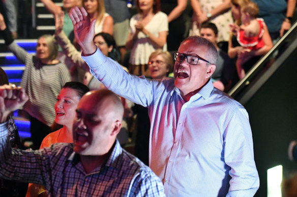 Scott Morrison at his Horizon Church during the 2019 election campaign. 
