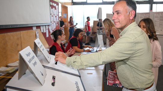 John Pesutto votes on Saturday.