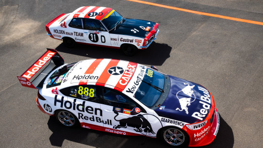 Jamie Whincup's No.888 Red Bull Holden Racing Team Commodore pays tribute to the great holden teams of the past.