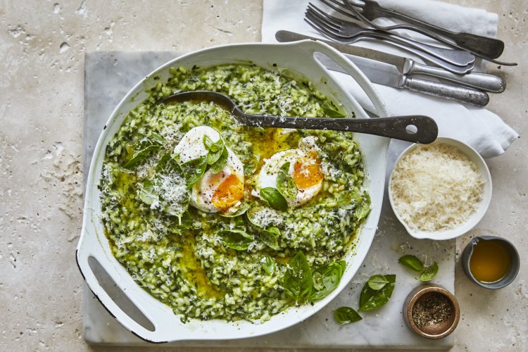 Jill Dupleix's green herb isotto with optional poached eggs.