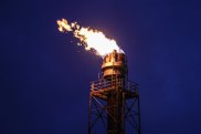 A BP refinery burns off gas in Gelsenkirchen, Germany, Tuesday evening, April 5, 2022.
