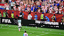 Croatia fans toss bottles and cans on the field after a goal was disallowed.