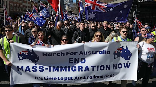 Anti-immigration protesters marched in Sydney in August.