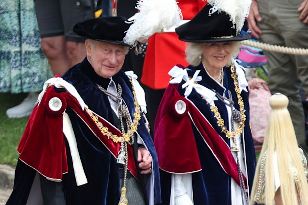 5: King Charles III and Queen Camilla arrive at St George's Chapel to attend the annual Order of the Garter Service at Windsor Castle on June 15, 2026 in Windsor, England. 