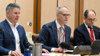 Nine’s Mike Sneesby, News Corp’s Michael Miller and Seven West Media CEO Jeff Howard in Canberra on Friday.