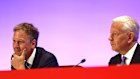 Rio Tinto CEO Jakob Stausholm (left) and Chairman Dominic Barton at the Rio Tinto AGM in Perth.