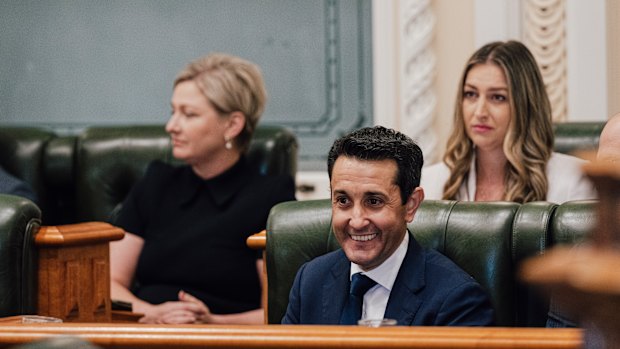 Premier David Crisafulli and Youth Justice Minister Laura Gerber (back right) will expand the LNP’s adult crime, adult time legislation in parliament this week.