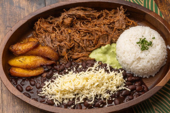 Pabellon is Venezuela’s national dish, a platter of rice, black beans, beef and plantains.