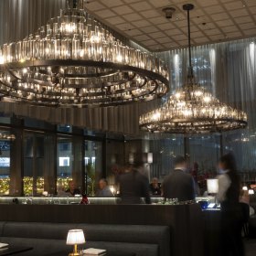 Inside the darkly glamorous dining room.