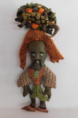 The winner of the Woollahra Small Sculpture Prize exhibition 2021 is Rhonda Sharpeâ€™s Desert Woman with Mustache, Cooloman and Pretty Clothes. 