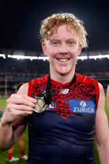 Clayton Oliver won the Frank ‘Checker’ Hughes Medal as best afield on Anzac eve.