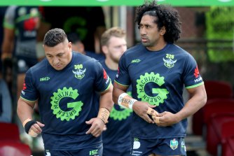 Josh Papalii and Sia Soliola are two of three Canberra Raiders players who refused to sign the vaccination waiver.