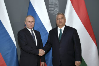 Hungarian Prime Minister Viktor Orban, right, and Russian President Vladimir Putin.