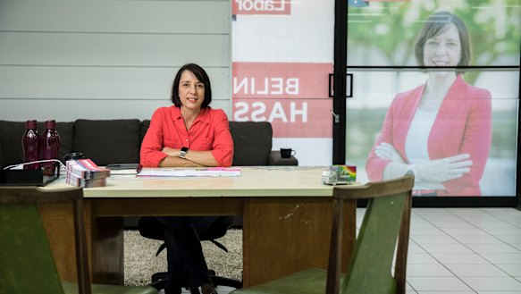 Labor's candidate for Dawson, Belinda Hassan, in her Mackay campaign office. 