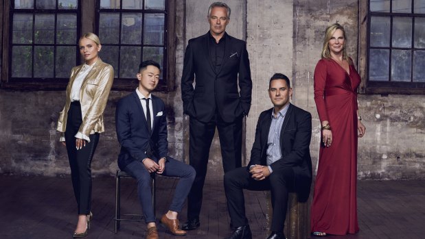 The cast of Filthy Rich & Homeless season two, left to right: Alli Simpson, Benjamin Law, Cameron Daddo, Alex Greenwich, and Skye Leckie.