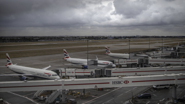 British Airways planes sit idle at Heathrow. 