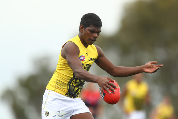Maurice Rioli in action on Friday.