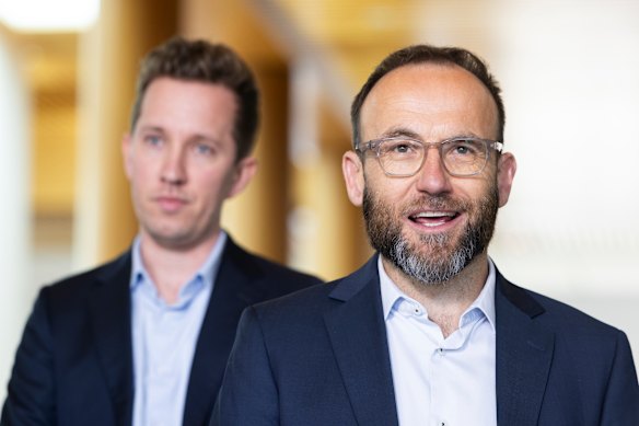 Greens leader Adam Bandt held a campaign event with the party’s housing spokesman Max Chandler-Mather this week.