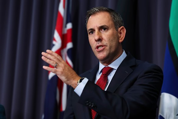Jim Chalmers during a press conference at Parliament House.