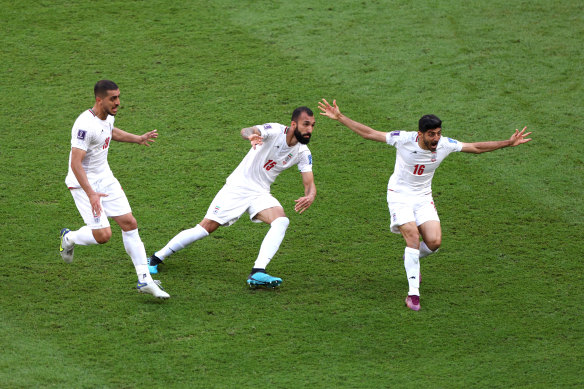 Roozbeh Cheshmi after scoring for Iran.