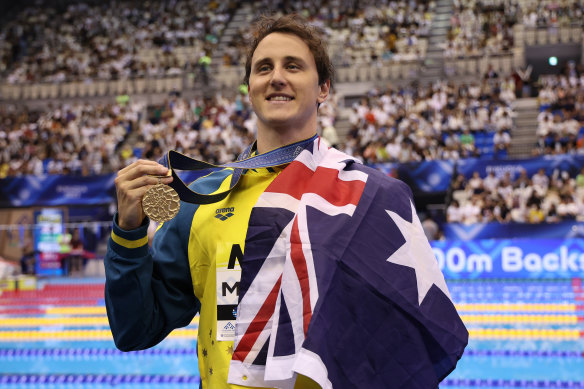 Cam McEvoy after his 50m freestyle gold medal at the world swimming championships.